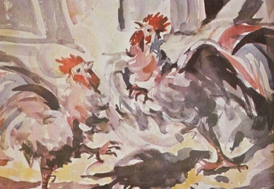 Najib Yunis Angry Hens Birds Iraq Iraqi Artist Painting Postcard