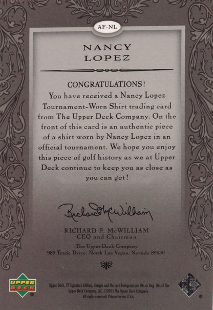 Nancy Lopez Authentic Fabrics 2005 SP Golf Upper Deck Worn Shirt Card