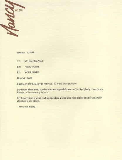 Nancy Wilson Jazz Singer 10x8 Hand Signed Official Photo & COA Letter