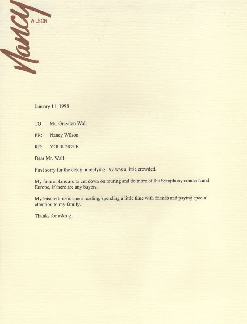 Nancy Wilson Jazz Singer 10x8 Hand Signed Official Photo & COA Letter