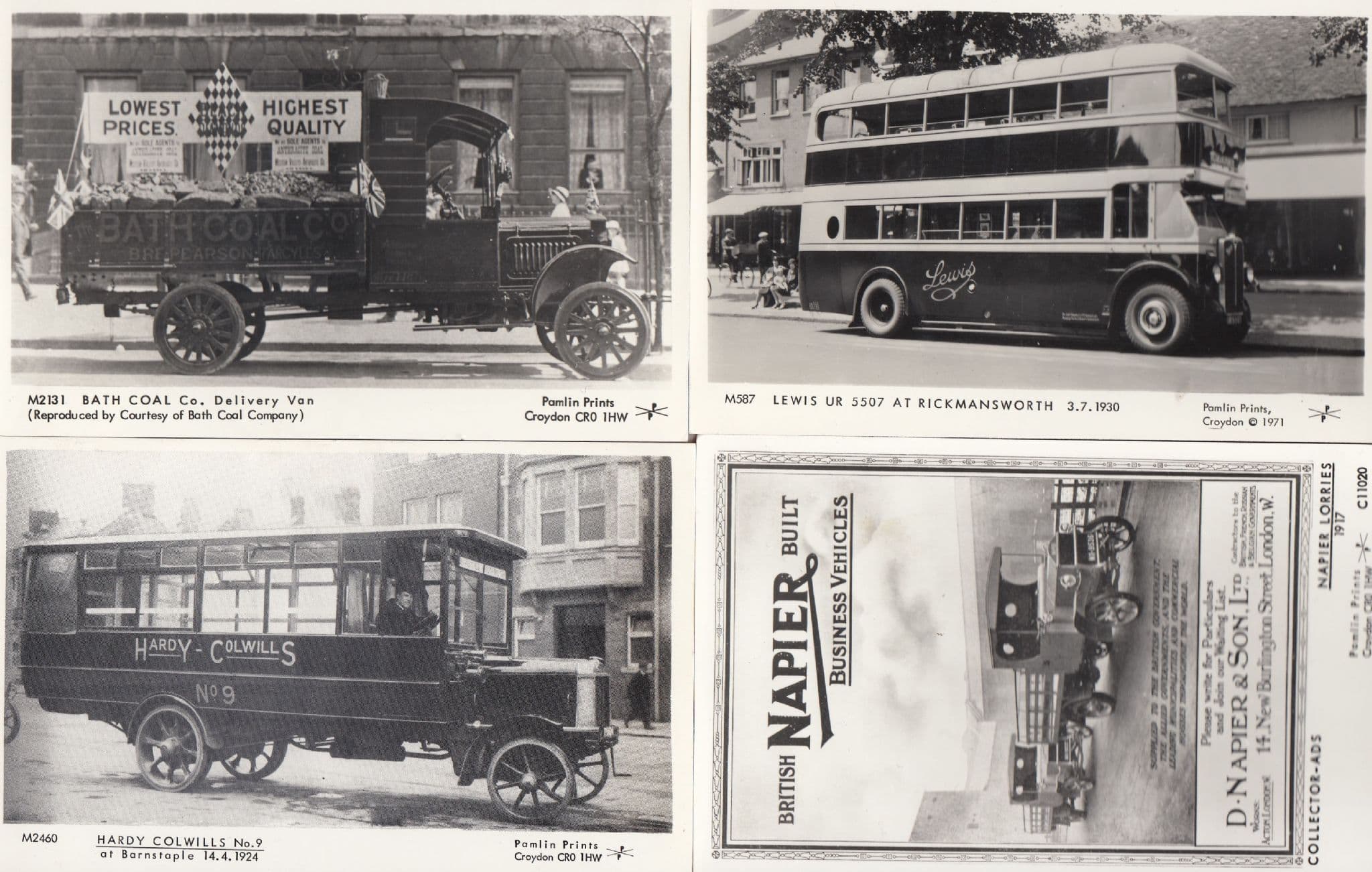 Napier Vehicles Advertising Hardy Coalwills 9 Bath Coal 4x Bus Postcard s