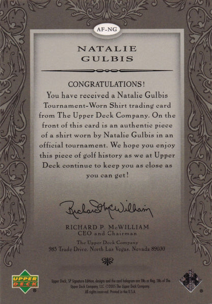 Natalie Gulbis Authentic Fabrics 2005 SP Golf Upper Deck Worn Shirt Card