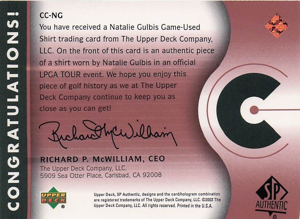 Natalie Gulbis Course Classics 2003 Authentic Worn PGA Tour Golf Shirt Card