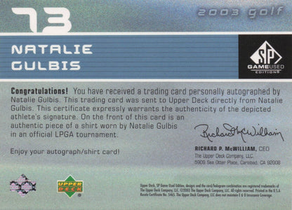 Natalie Gulbis First Tee SP 2003 Golf Hand Signed Worn PGA Shirt Card