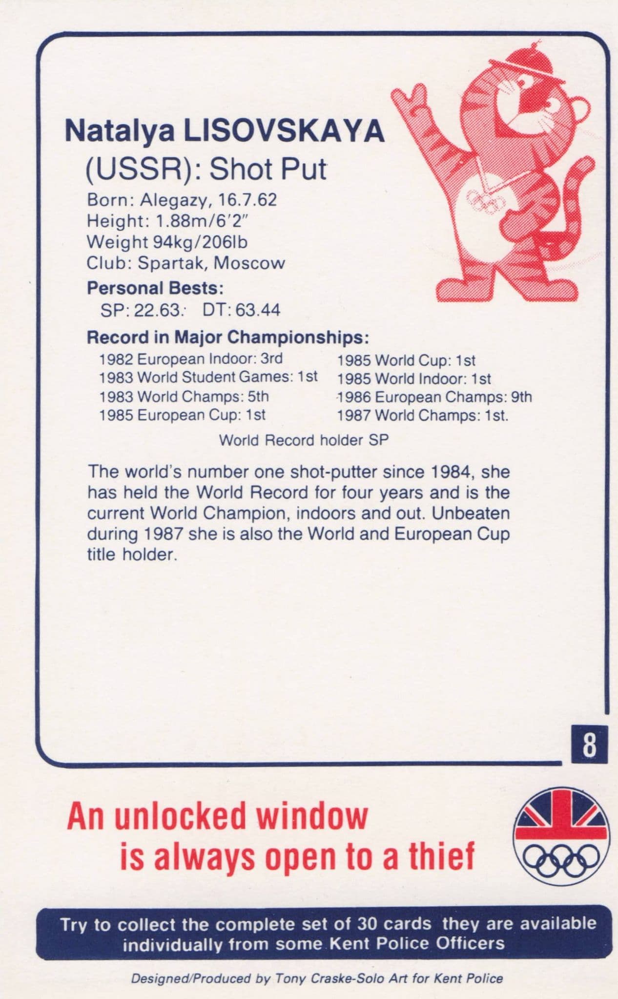 Natalya Lisovskaya Russian Shot Put Athlete 1988 Olympics Trade Card Photo