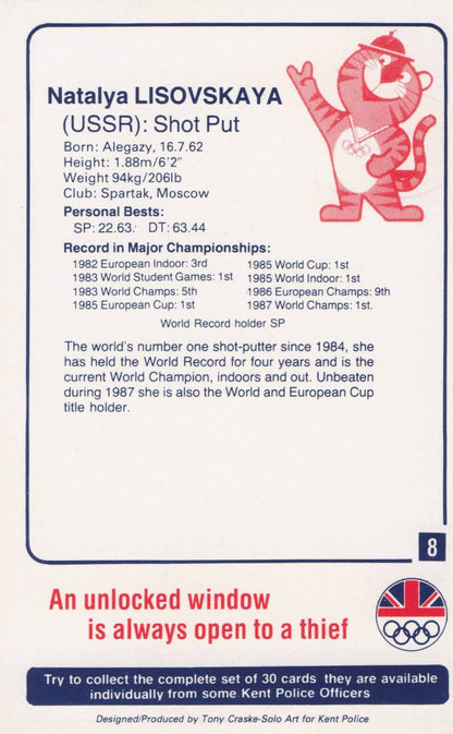 Natalya Lisovskaya Russian Shot Put Athlete 1988 Olympics Trade Card Photo