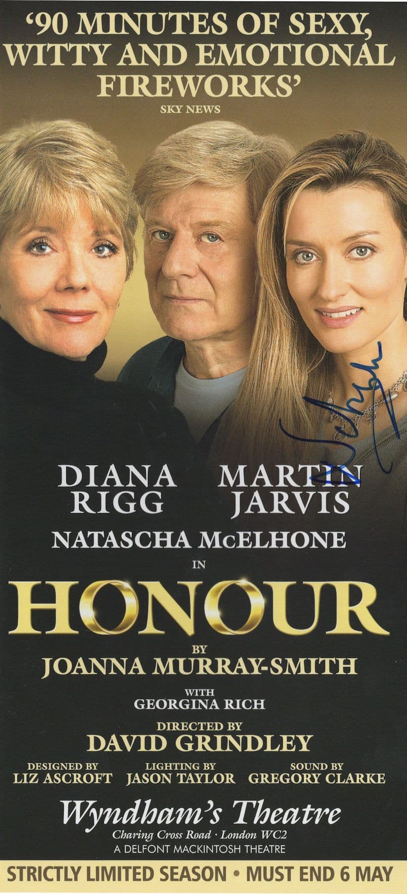 Natascha McElhone Honour Hand Signed Theatre Flyer