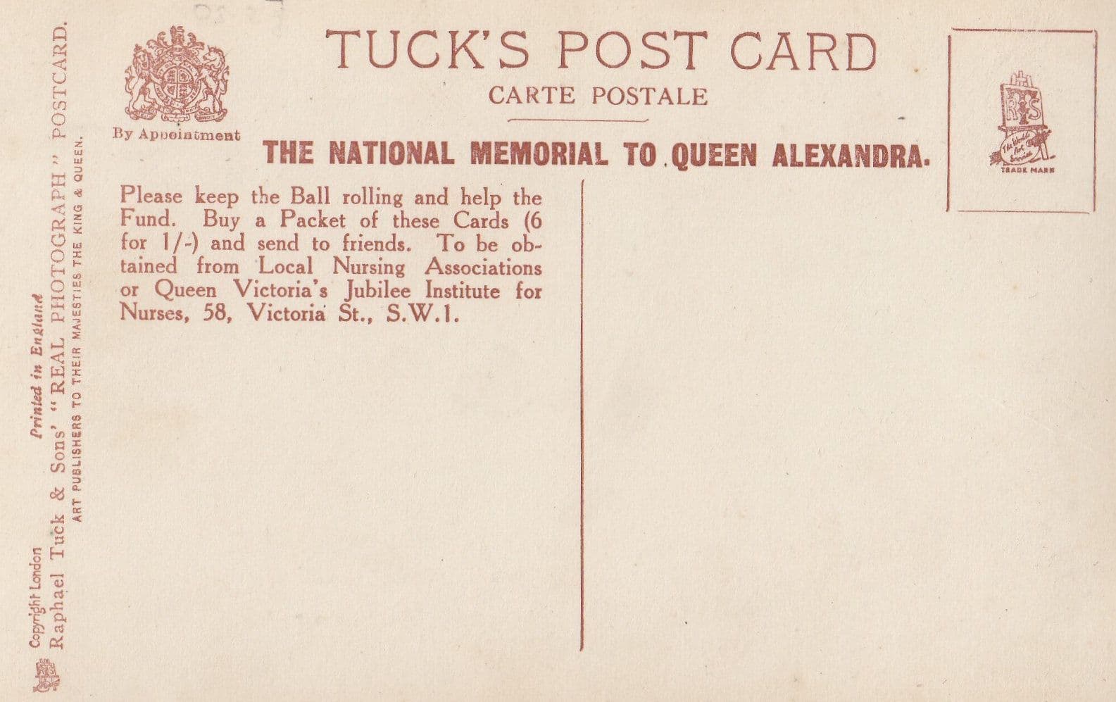 National Queen Victoria Memorial Old Fundraising Advertising Postcard