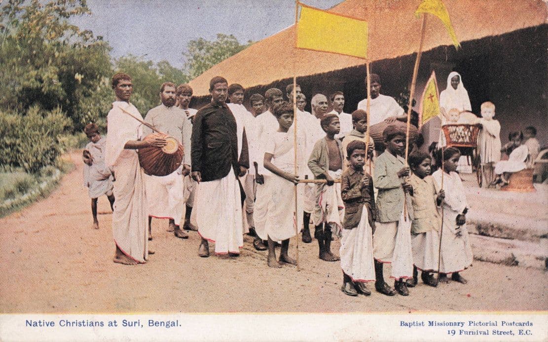 Native Christians At Suri Bengal India Baptist Antique Postcard