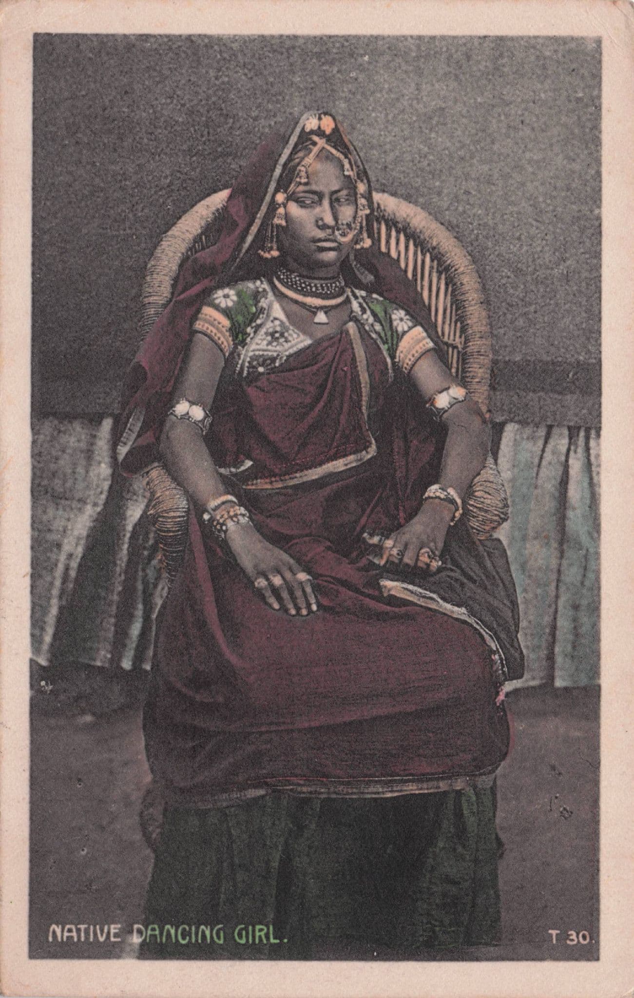 Native Dancing Girl Calcutta India Glamour Antique Postcard