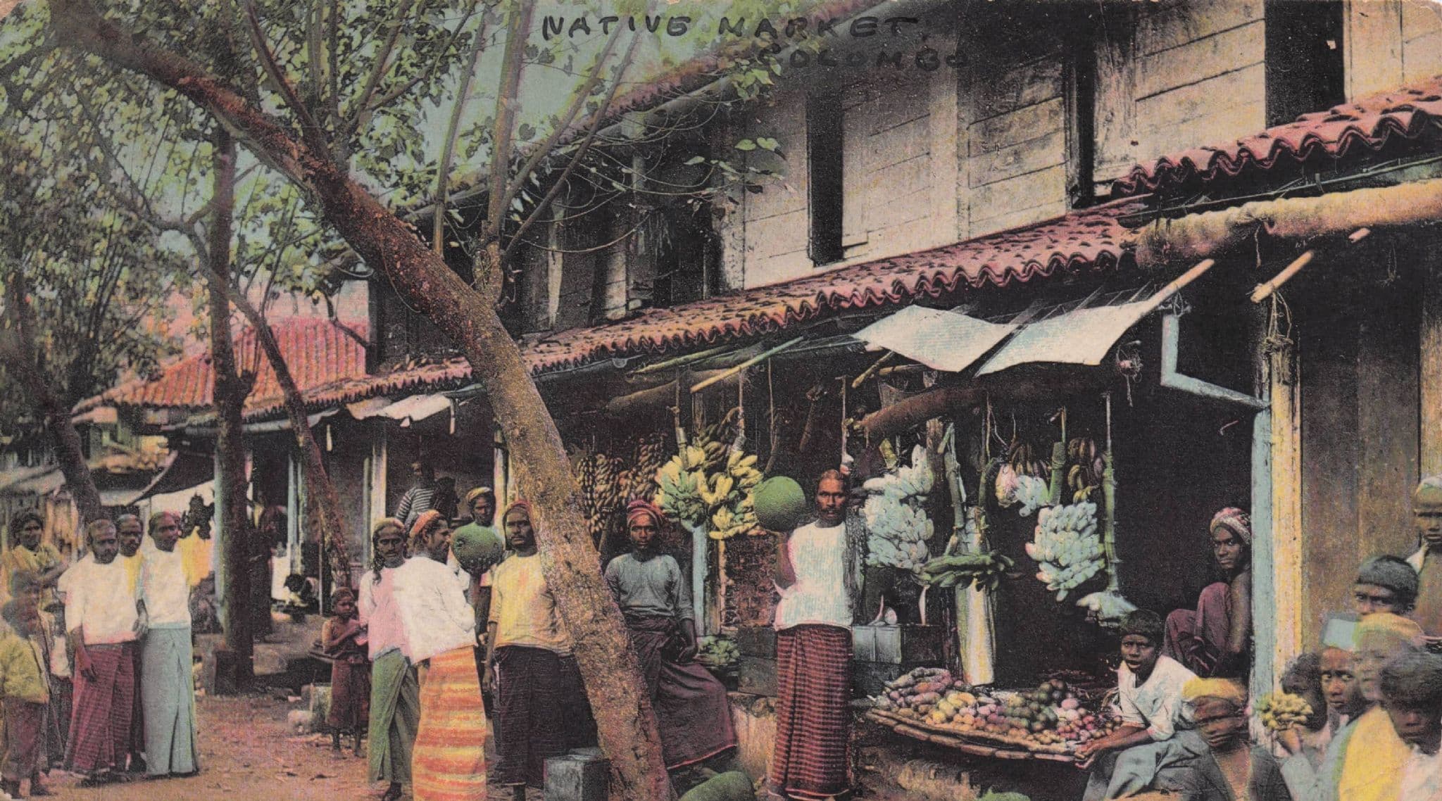 Native Market Colombo Rare Colour India Antique Postcard