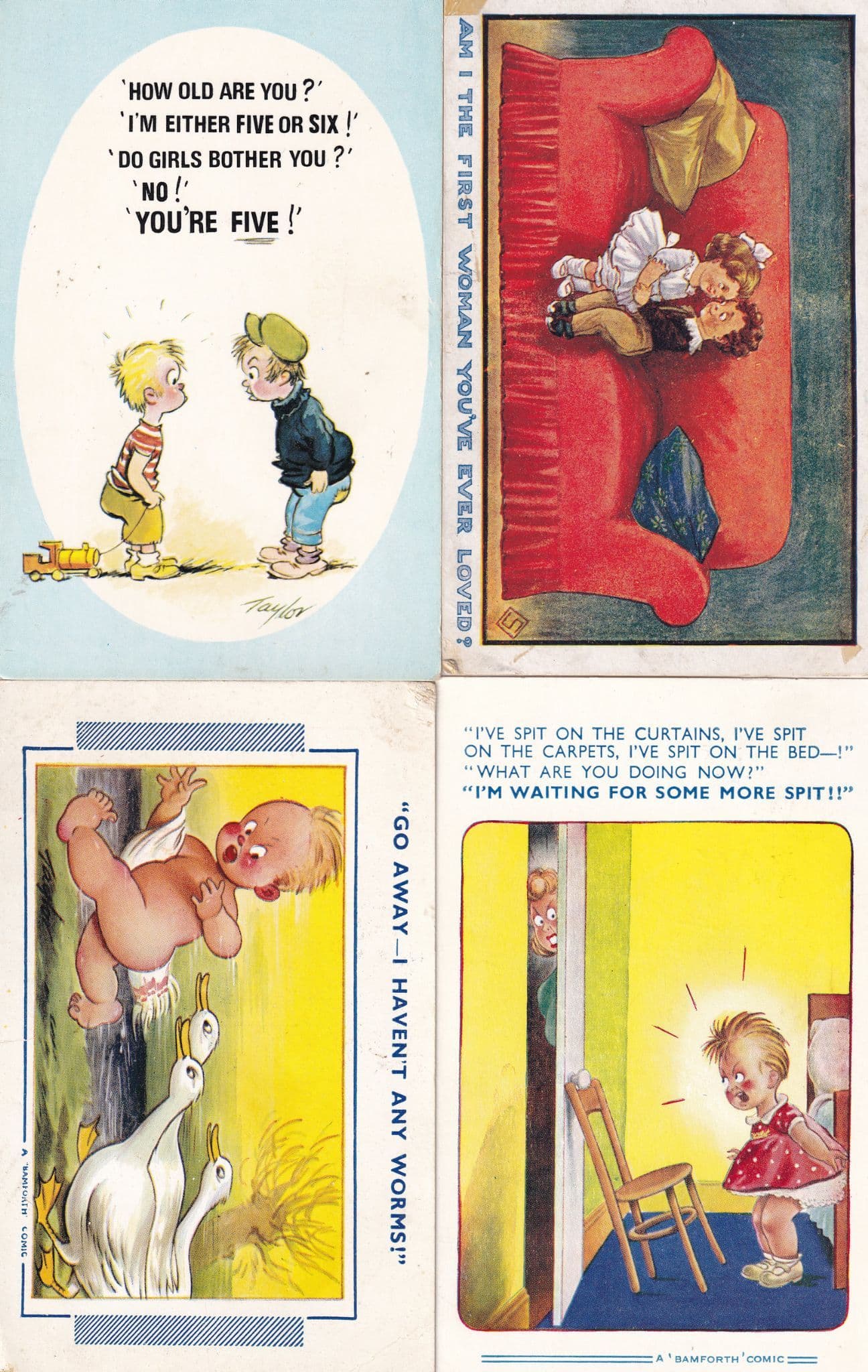 Naughty Children Pranks Toy Train 4x Comic Postcard s