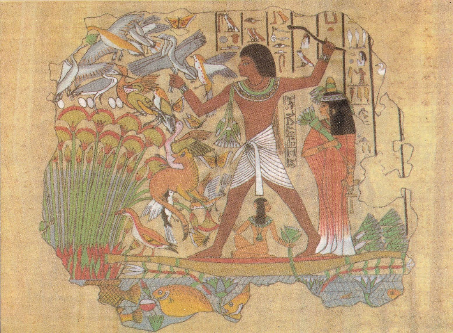 Nebamun's Fowling Party 18th Dynasty Egyptian Postcard