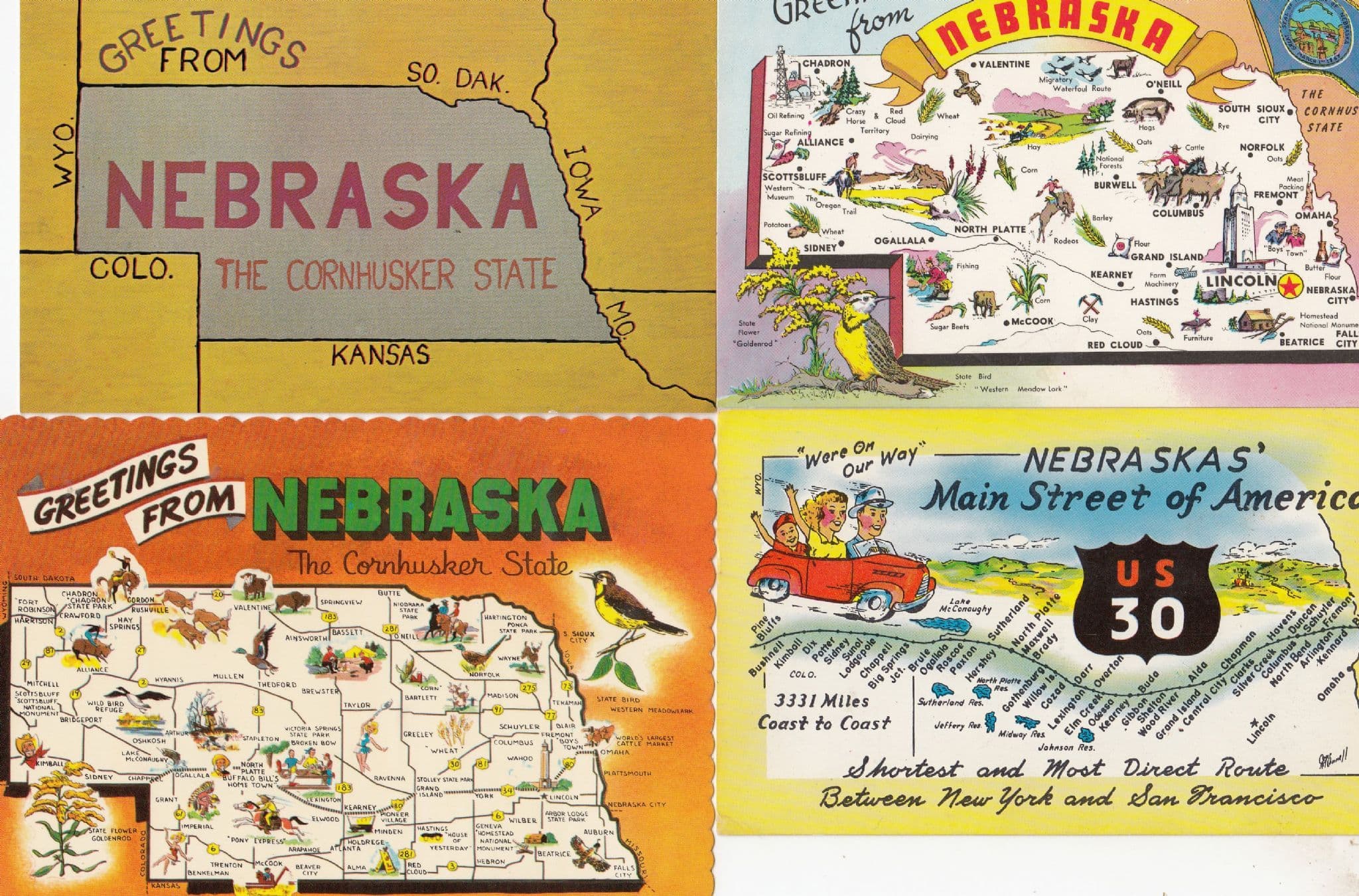 Nebraska Classic Car Race Cornhusker 4x Map Postcard s
