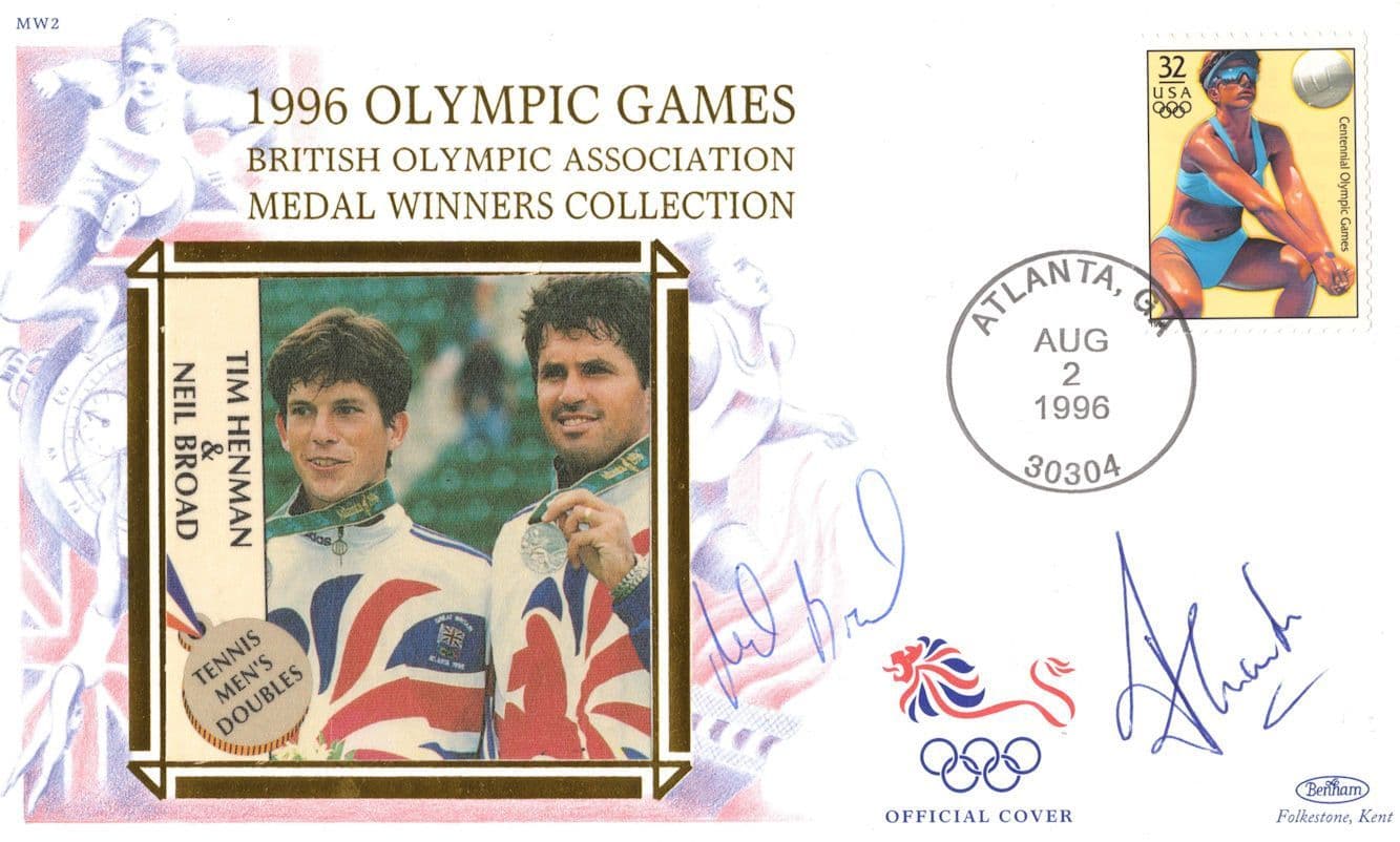 Neil Broad Tim Henman Olympics Double Hand Signed Tennis 1996 FDC