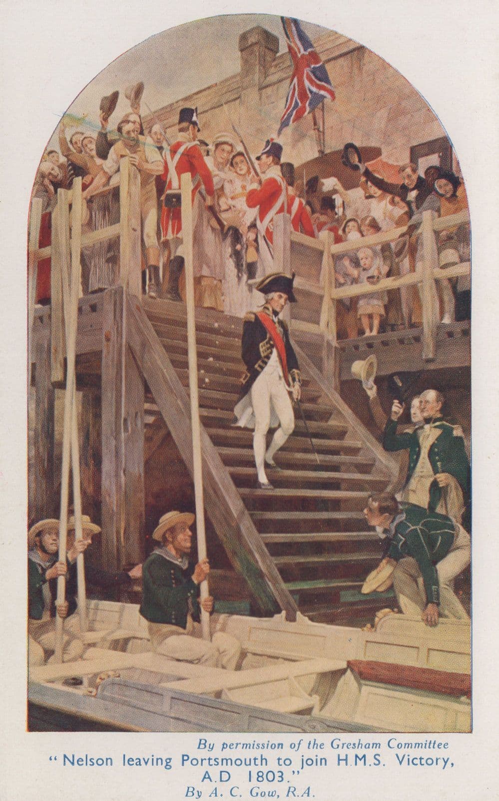 Nelson Leaving Portsmouth HMS Victory Old Painting Postcard
