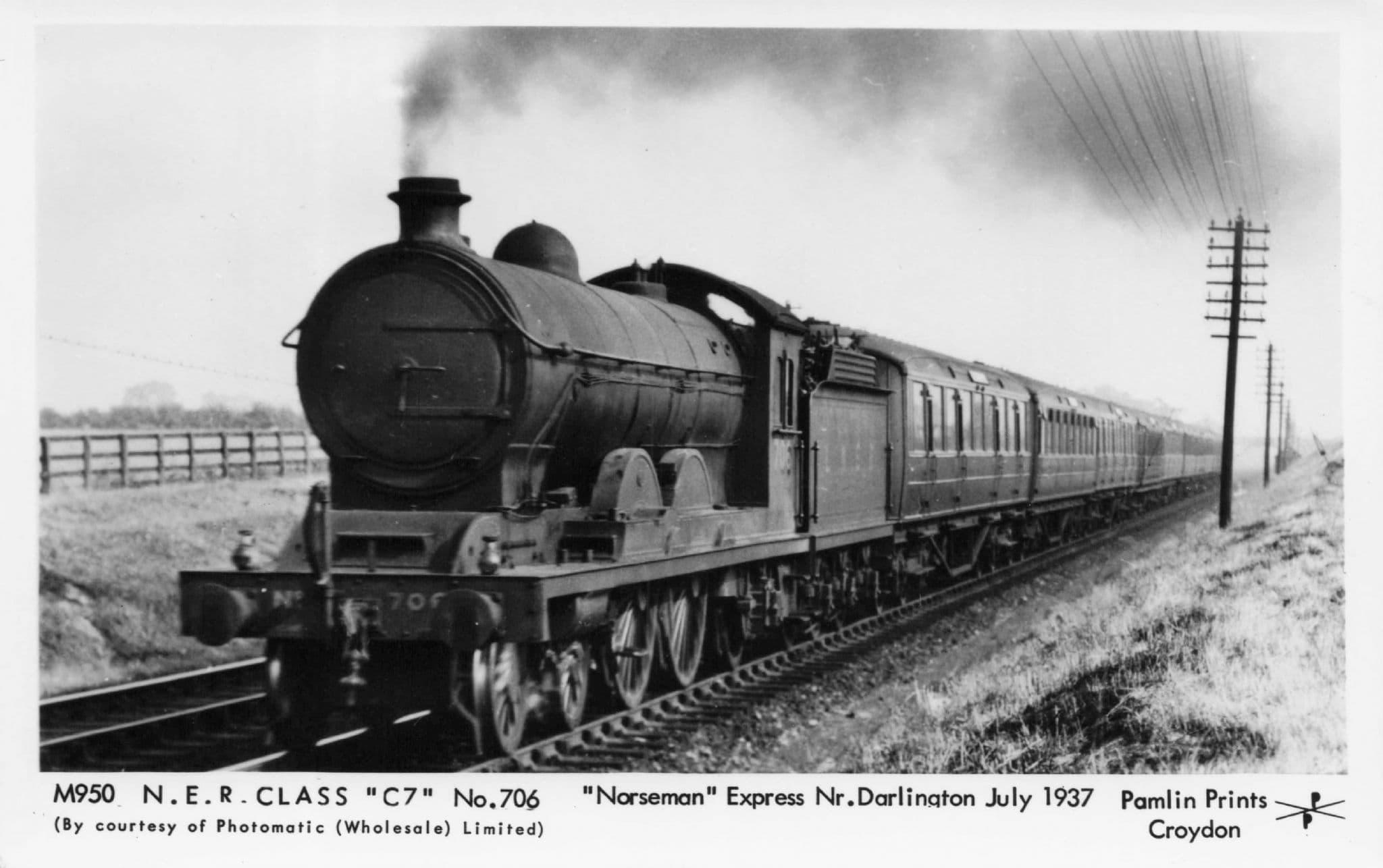NER Class Train no 706 at Darlington in 1937 Pamlin Prints Railway RPC Postcard