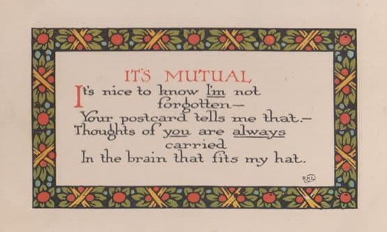 Never Forgotten Mutual I Always Think Of You Antique Old Romance Love Postcard