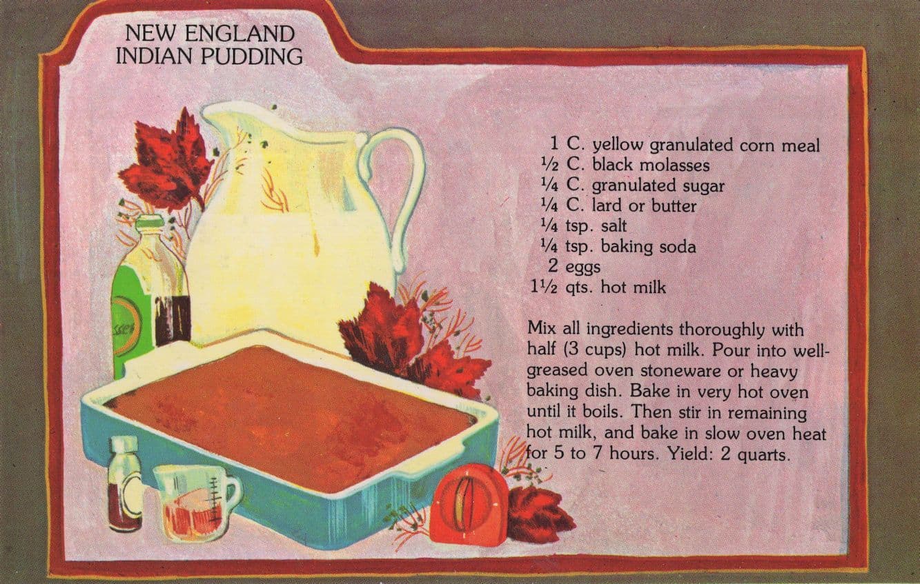 New England Indian Pudding Recipe Cookery Rare Postcard