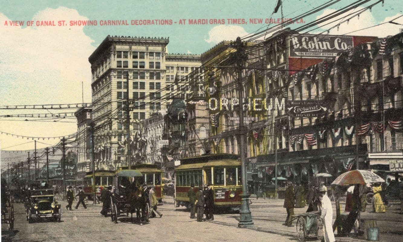 New Orleans Canal Street Carnival Decorations USA Old Postcard