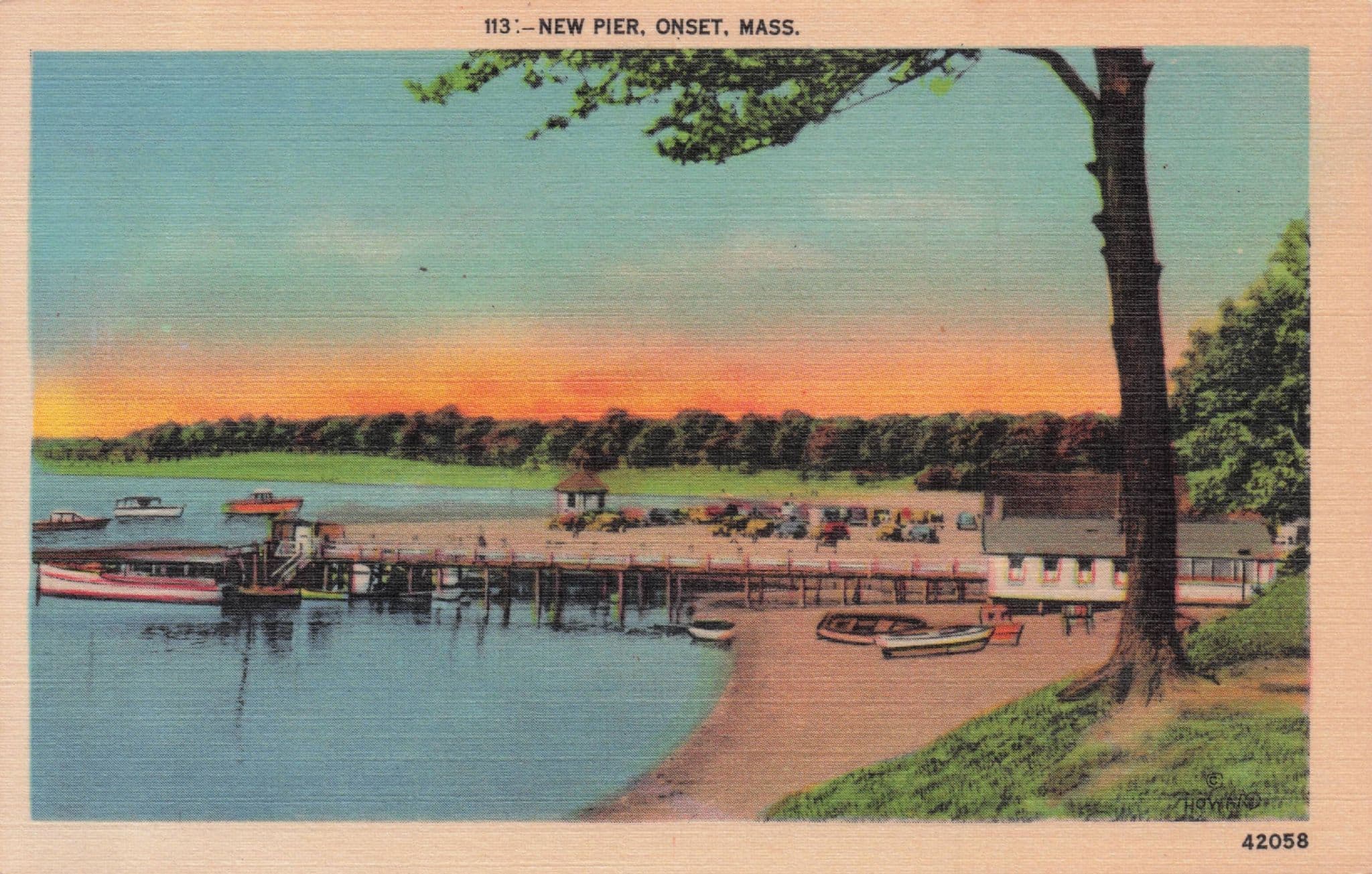New Pier Onset River Massachusetts USA Mint Linen Postcard