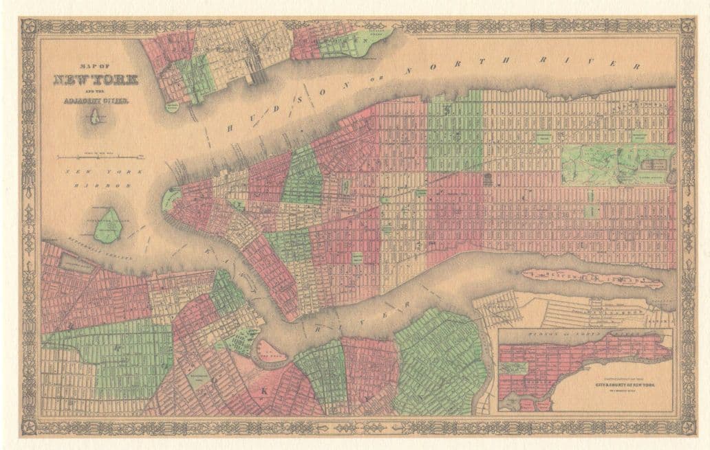 New York Adjacent Cities City Map Postcard