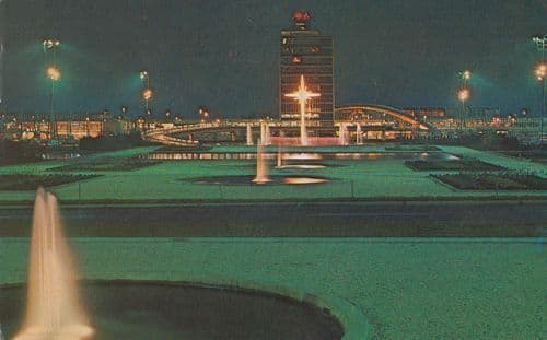 New York International Airport Night Illuminations New Arrival Building Postcard