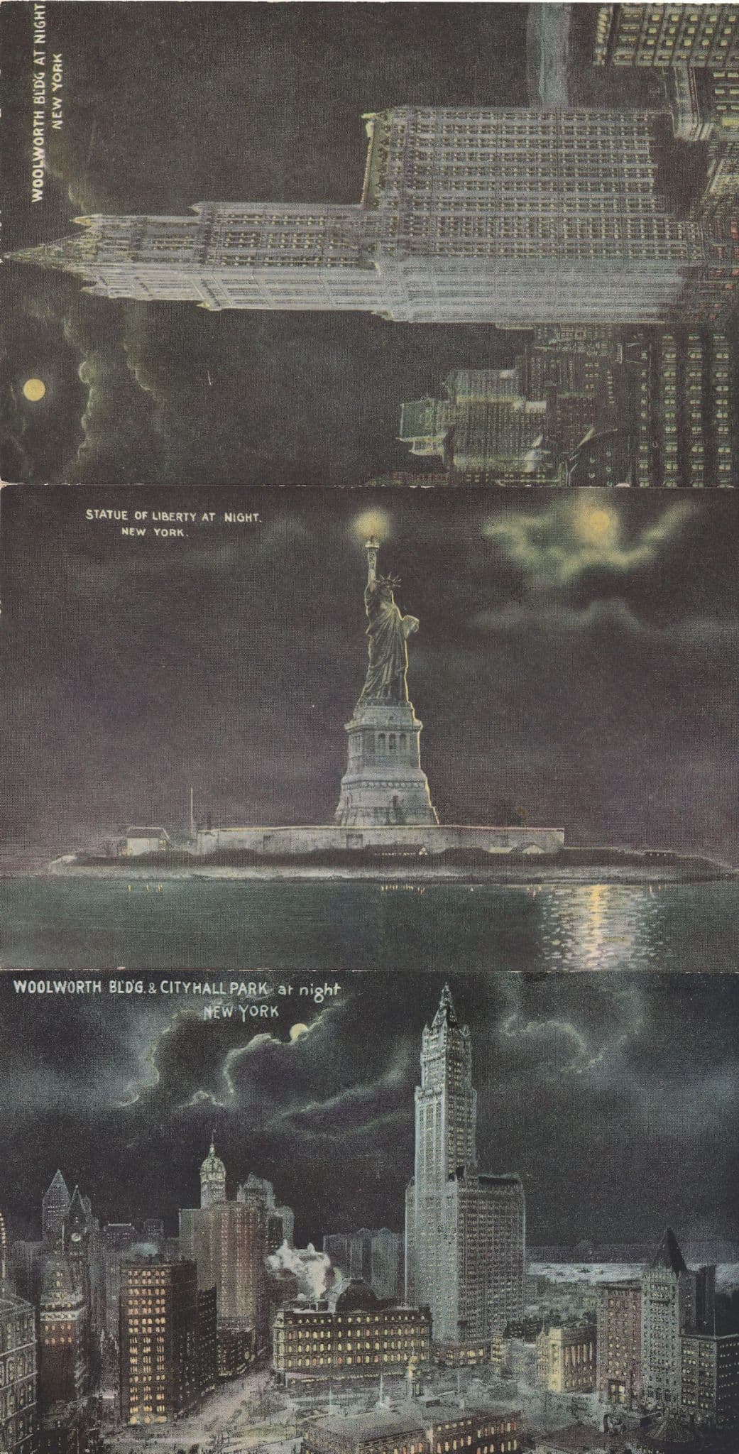 New York USA At Night Statue Of Liberty 3x Old Postcard s