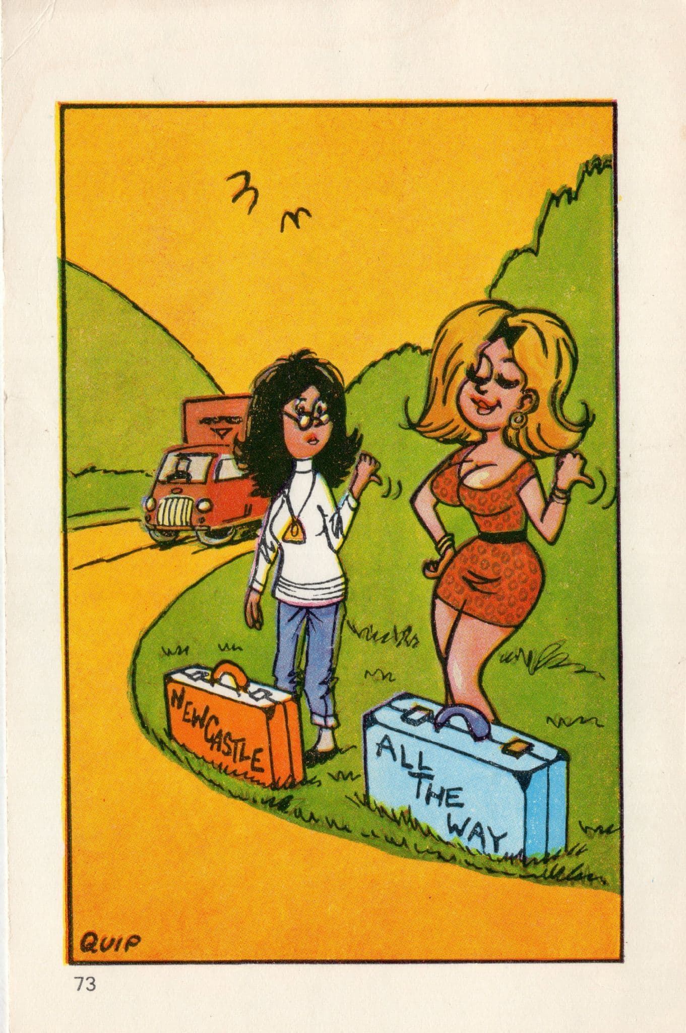 Newcastle Hitchhikers Lorry Suitcase 1970s Comic Postcard