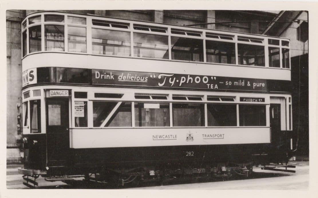 Newcastle Tramways Ty-Phoo Advertising Bus Old Dealer Antique Photo