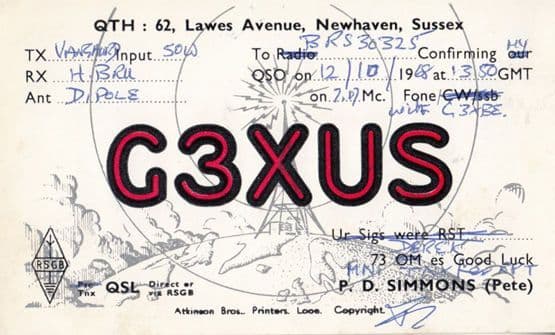 Newhaven Sussex QSL Amateur Radio 1960s Postcard