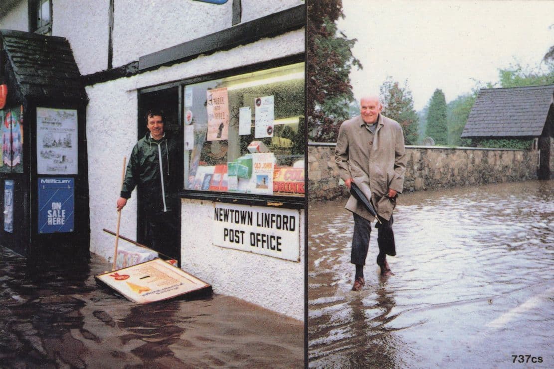 Newtown Linford Leicester Post Office Disaster Flood Postcard