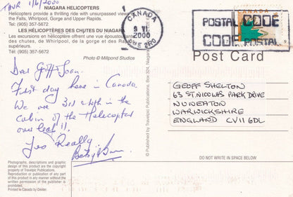 Niagara Helicopter Sent On Board From Cabin Upper Rapids Canada Postcard