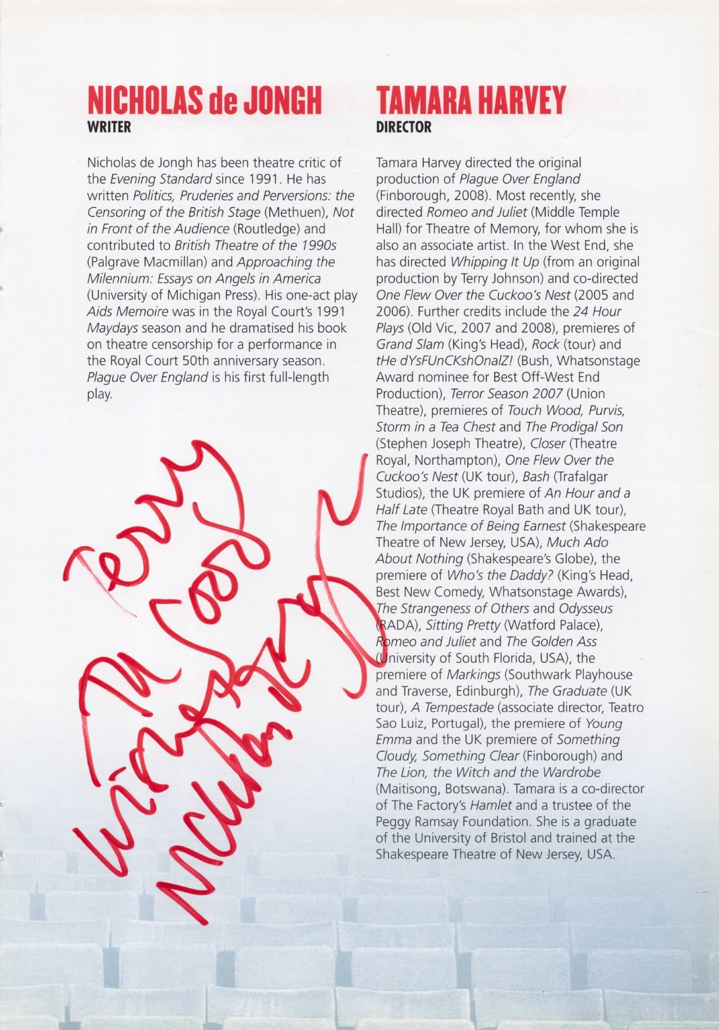 Nicholas De Jongh Book Author Hand Signed Theatre Page