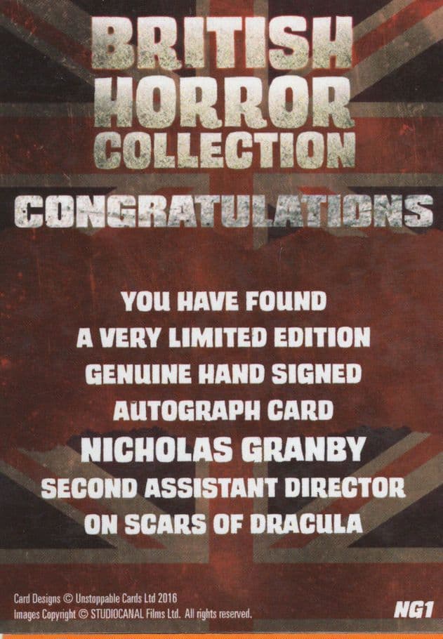 Nicholas Granby Scars Of Dracula Hammer Film Hand Signed Card