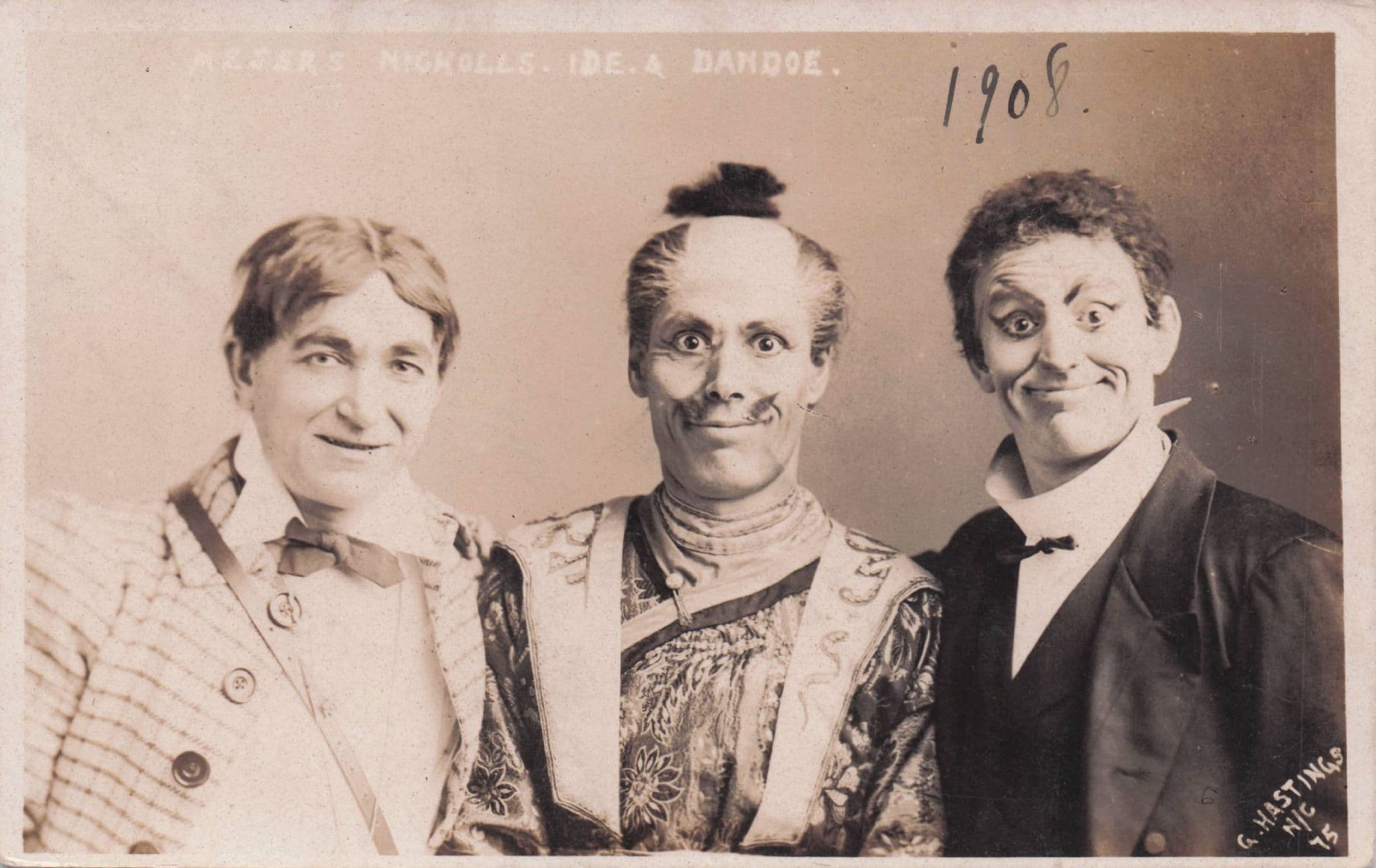 Nicholls Ide & Dandoe Funny Faces & Costumes Entertainers Old Postcard