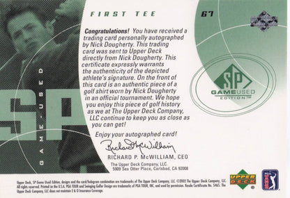 Nick Dougherty First Tee 2002 Golf Upper Deck Hand Signed Worn Shirt Card