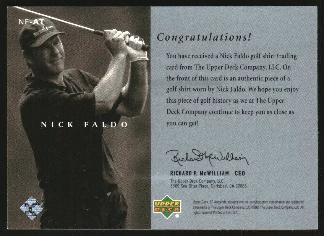 Nick Faldo 2001 Upper Deck Worn Shirt Golf Tour Rare Limited Threads Card