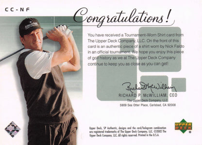 Nick Faldo Course Classics 2002 Authentic Worn PGA Tour Golf Shirt Card
