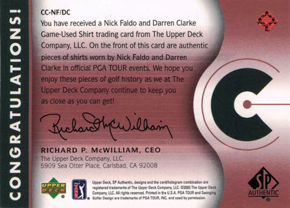 Nick Faldo Darren Clarke Classic Combos 2x Golf Shirt Upper Deck Card