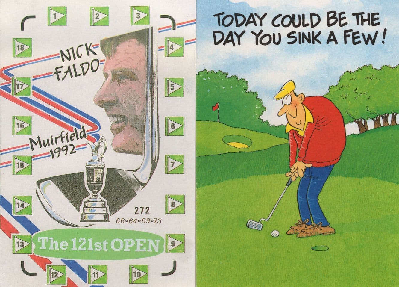 Nick Faldo Muirfield British Open Golf & Comic 2x Golfing Postcard s
