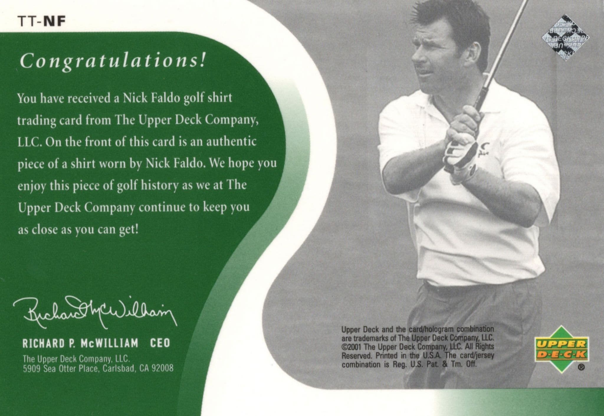 Nick Faldo Original Worn Shirt Golf Tour Rare Limited Threads Card
