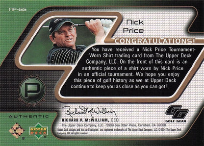 Nick Price Golf Gear 2004 Authentic Real Shirt Swatch Upper Deck Card