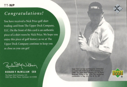 Nick Price Original Worn Shirt Golf Tour Rare Limited Threads Card