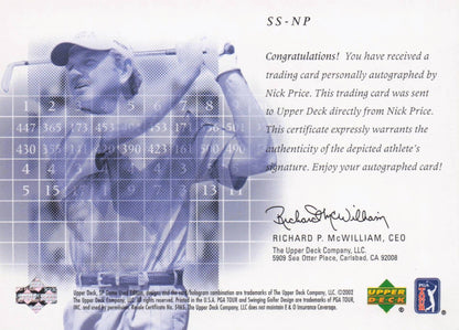 Nick Price Scorecard Signatures Hand Signed 2002 SP Golf Autograph Card