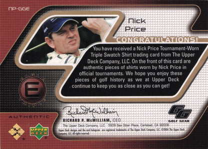 Nick Price Upper Deck 2004 Triple Swatch Real Golf Shirt Card