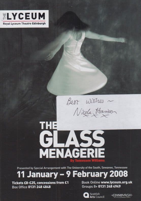 Nicola Harrison The Glass Menagerie Hand Signed Edinburgh Theatre Flyer