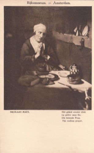 Nicolaes Maes An Old Woman At Prayer Antique Painting Postcard