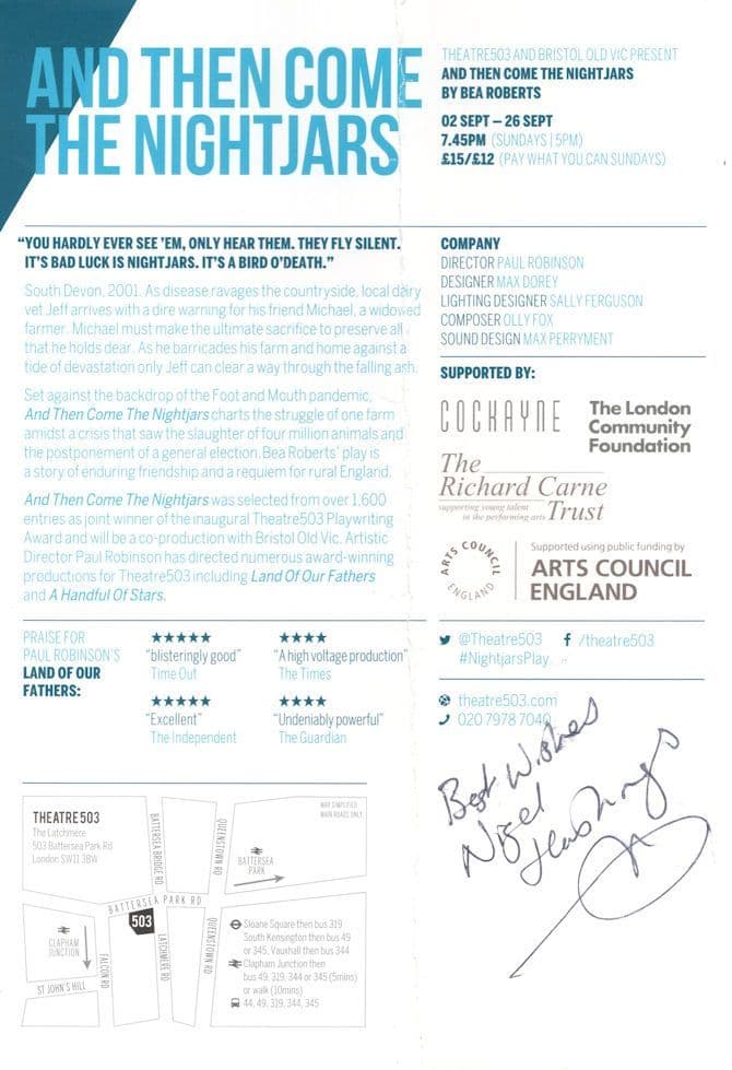 Nigel Hastings Four Weddings & A Funeral Hand Signed Folded Theatre Flyer