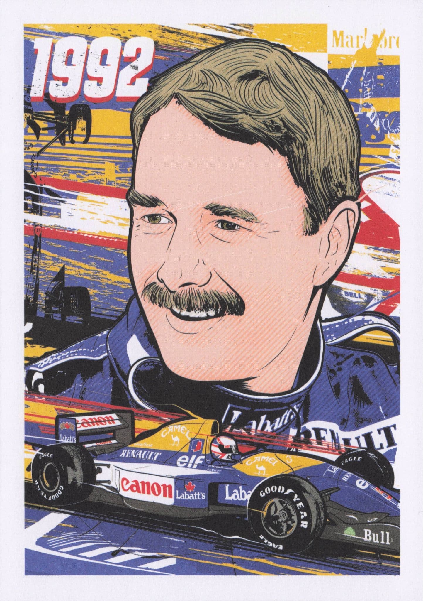 Nigel Mansell British GB Grand Prix F1 Motor Racing Driver Painting Postcard